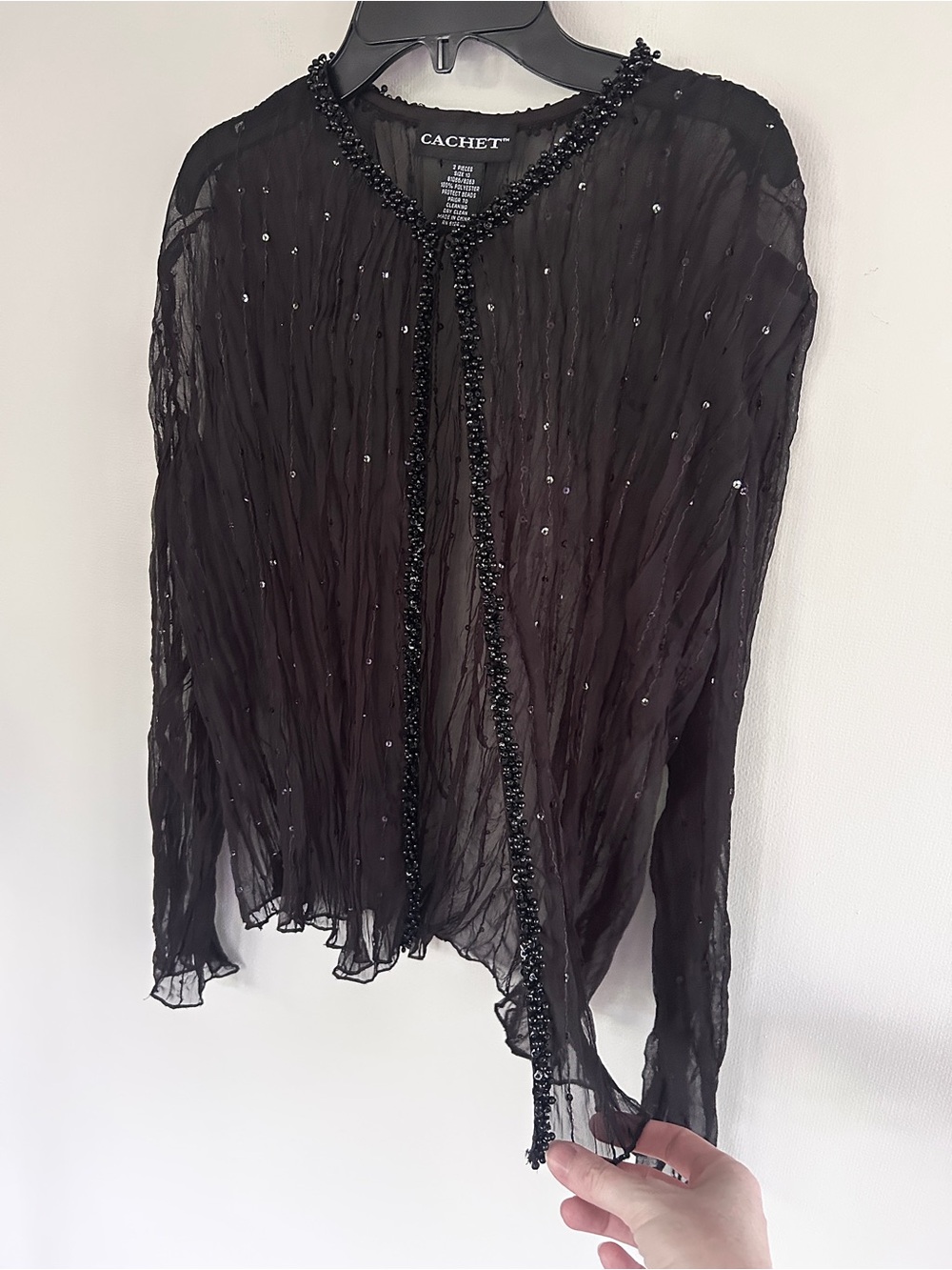 Vintage Black Sheer Mesh Sequin Beaded 90s Statement Topper Evening Jacket Sz 10 - Picture 13 of 15
